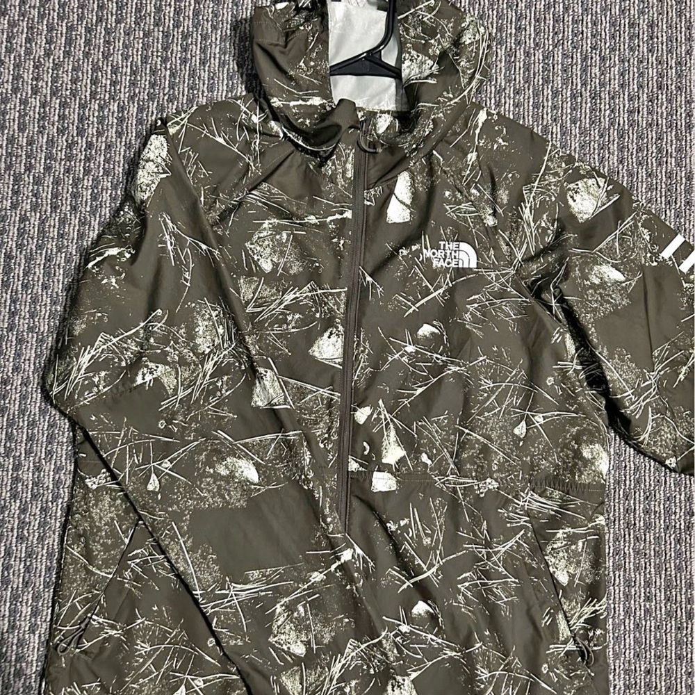 The North Face Men's Green and White Patterned Raincoat